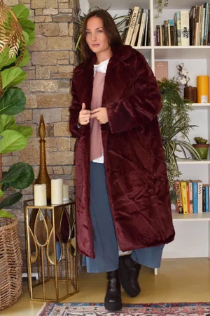 Mara Luxury Faux Fur Long Coat Burgundy 